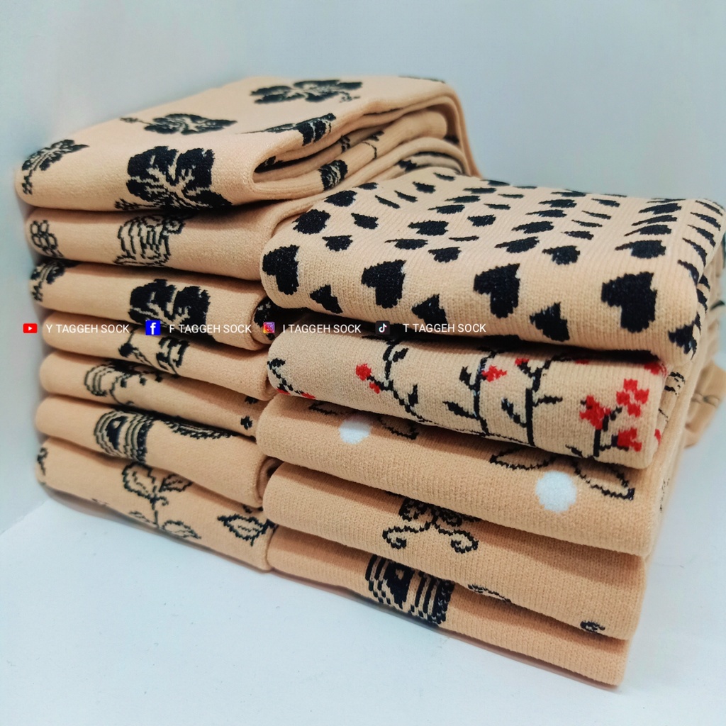 KAOS KAKI JEMPOL MOTIF BUNGA/HENNA UKURAN SEBETIS TELAPAK HITAM/ KAOS KAKI MUSLIMAH