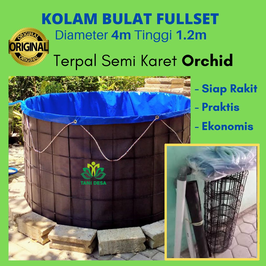 Kolam Terpal Bulat Bioflok fullset Diameter 4 m Tinggi 1,2 m  tinggal rakit / Kolam Bundar D4