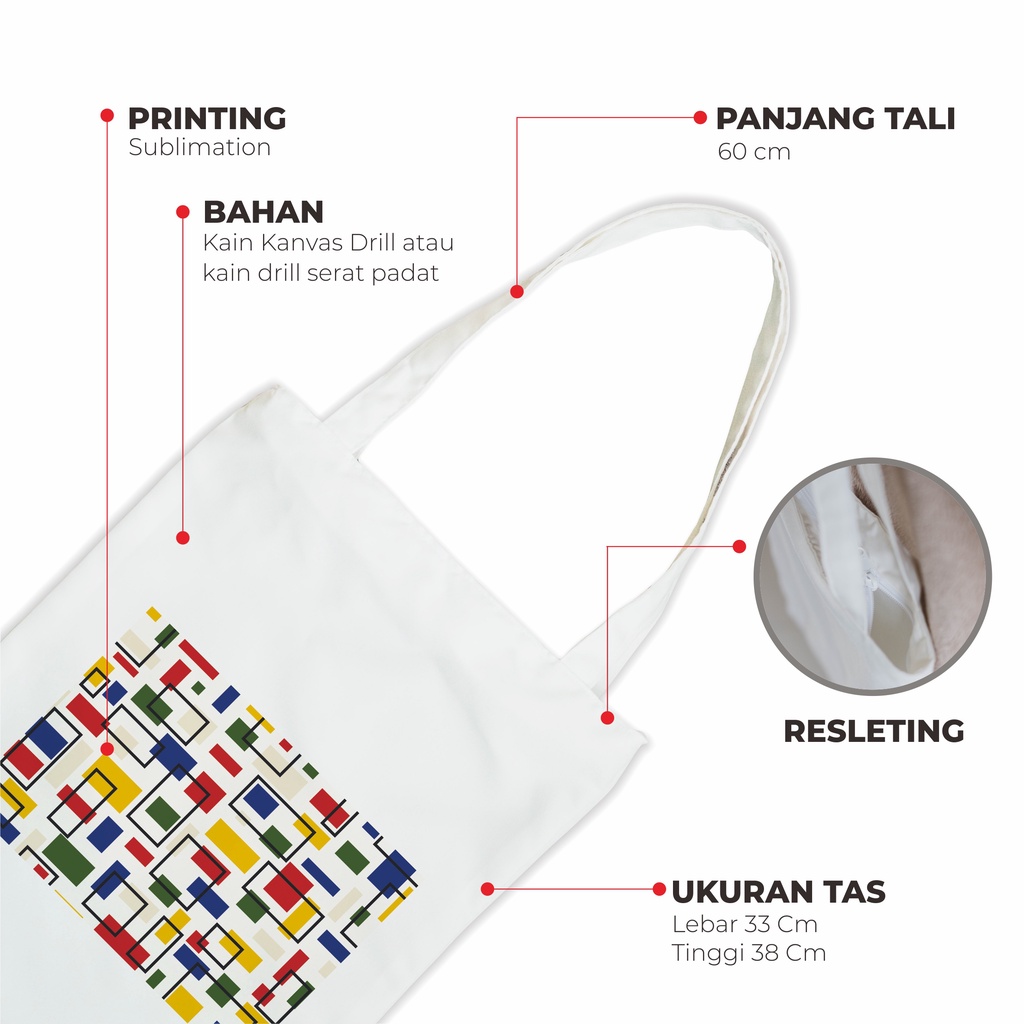 Sevine Tote Bag Resleting Drill Totebag Tas Laptop Wanita Bauhaus Abstract Custom - ABS