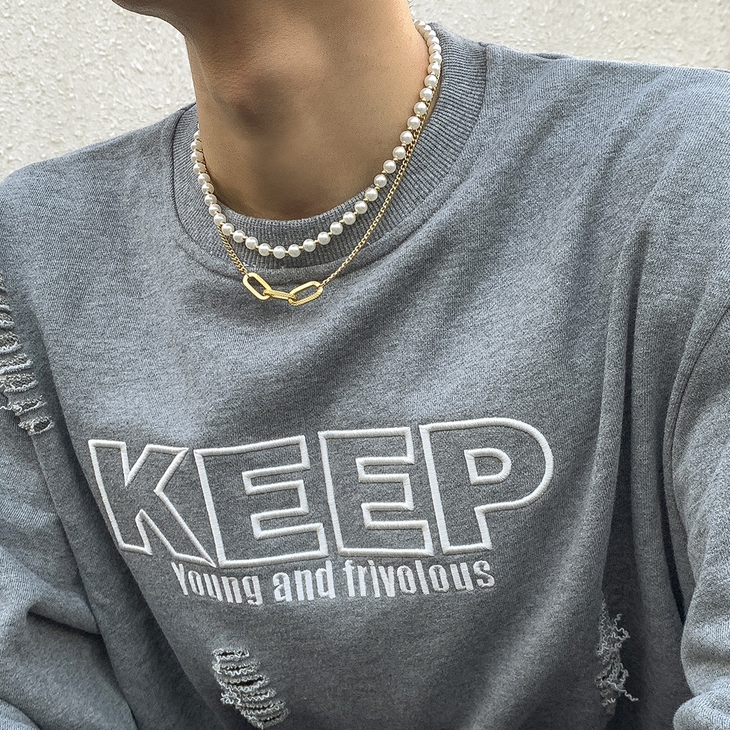 Kalung Choker Rantai Mutiara Imitasi Double Layer Gaya Vintage Hip-Hop Korea Untuk Unisex