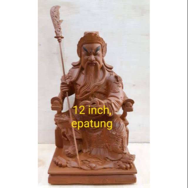 patung rupang kwan kung kwan kong guan yu duduk kayu polos 12 inch
