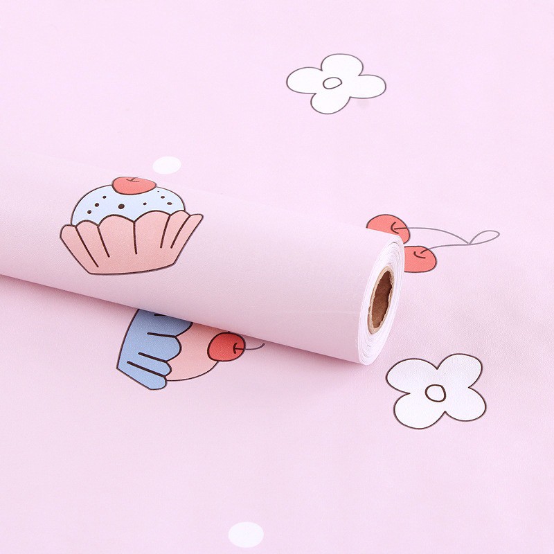 WALLPAPER WALPAPER KMK 741 STICKER DINDING KARTUN KARAKTER CUPCAKES CHERRY PINK KAMAR ANAK