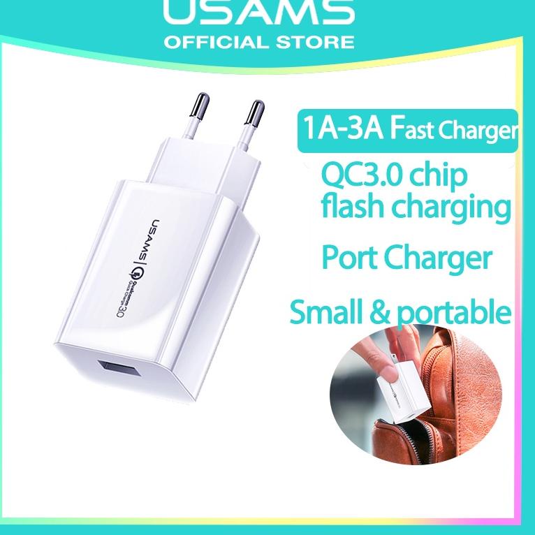 T41L USAMS Offical Original T22 Kepala Charger F Charger Single USB Wall Charger QC3.0 F Charging  A