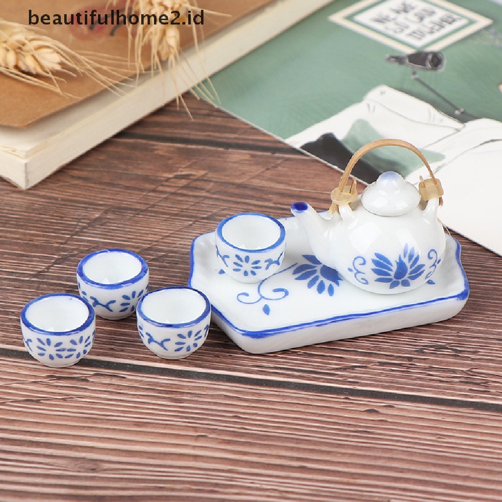 (Beautifulhome2) Buku Literatur Bahasa MandarinId 6pcs / Set Miniatur Teh Porselen Warna Biru Untuk Rumah Boneka