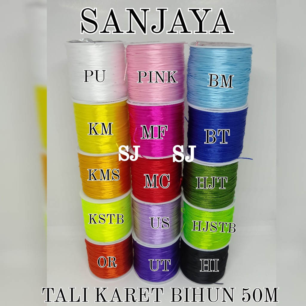 TALI KARET ELASTIS / TALI KARET WARNA WARNI / TALI ELASTIS TIPIS / TALI BENANG KENUR KAKU 1MM