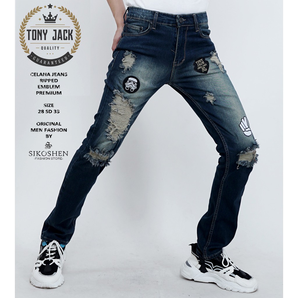 Celana Jeans Pria Sobek Emblem Ripped Jeans Original TONY JACK Riped Jeans Model Slim Fit Skinny Jeans