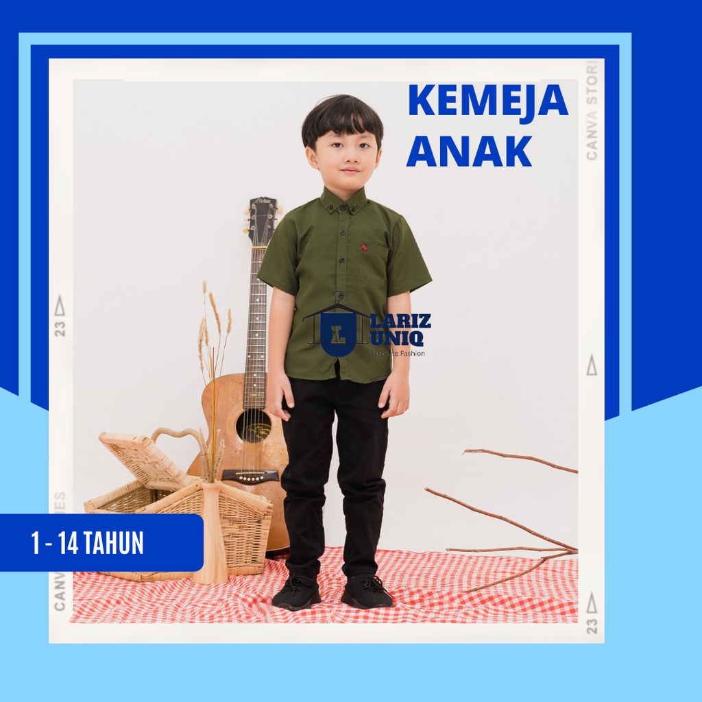Kameja Baju Hem Anak Laki laki Kemeja Polos Atasan Lengan Pendek Cowok Kids Fashion 1-14 Tahun Warna