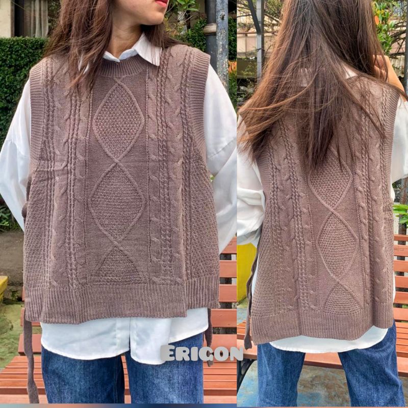 VEST RAJUT TALI MOTIF /KNITT VEST OUTER RAJUTANKU