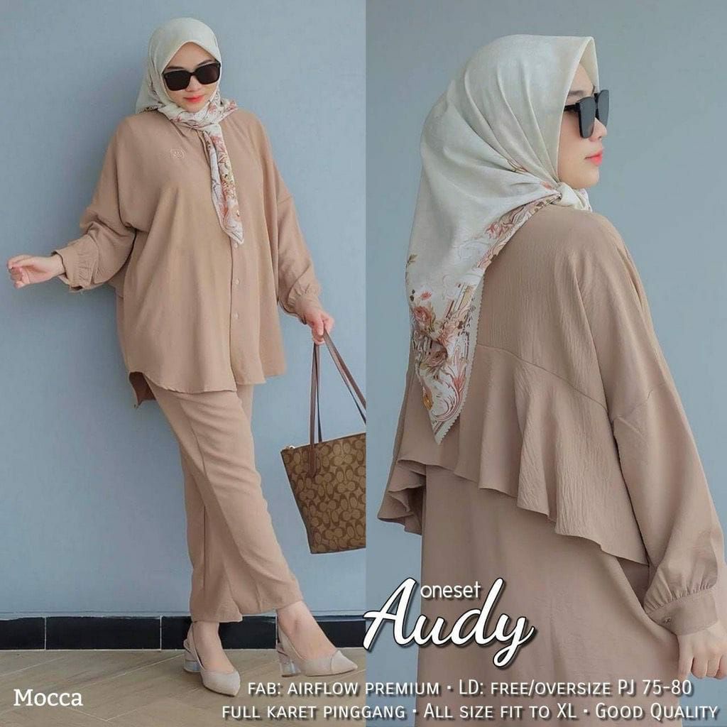 Audia Set - One Set Wanita Import Crinkle Airflow Premium Setelan Wanita Celana Lengan Panjang Baju Wanita Kekinian LD 120 cm