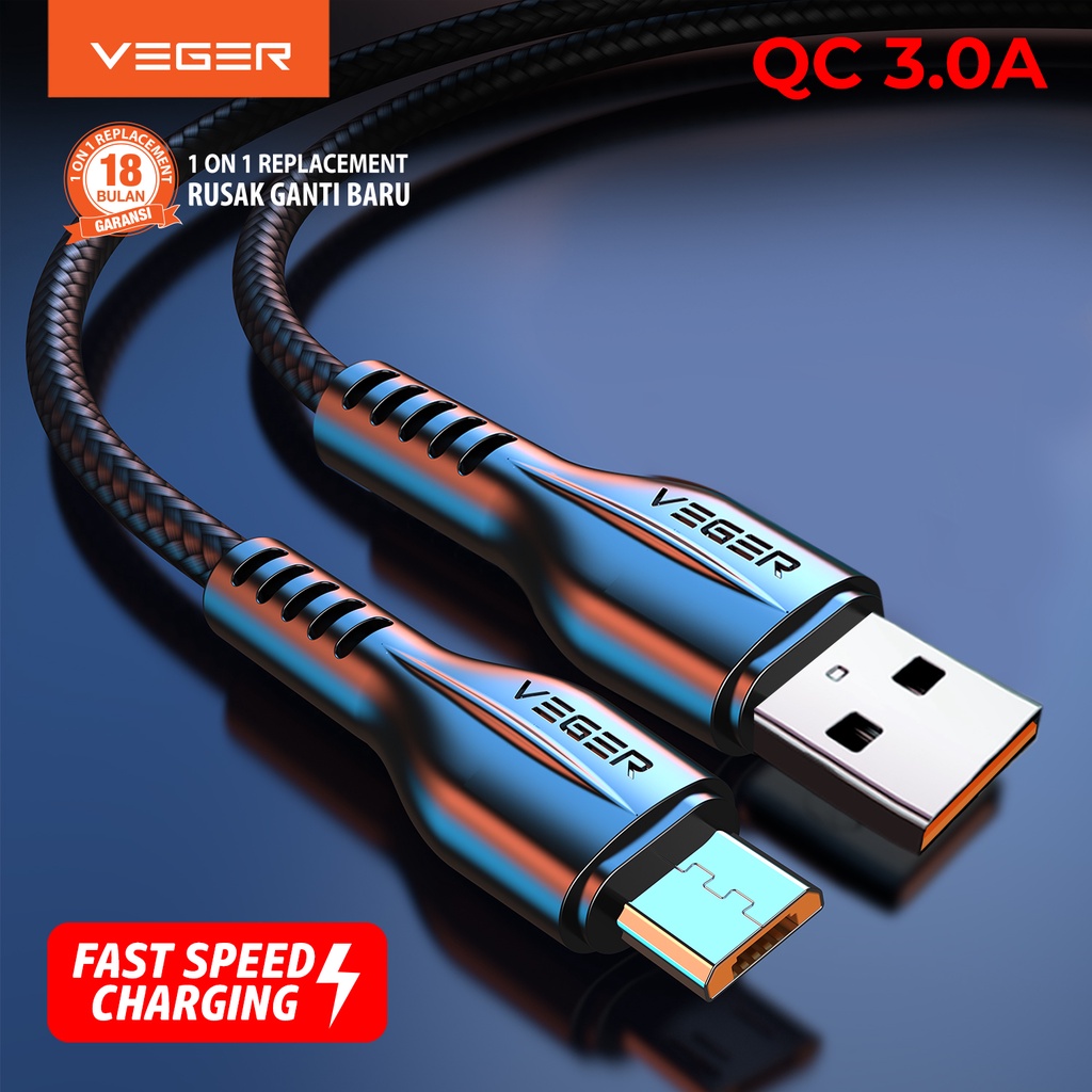 VEGER Kabel Data Cable VG-18 USB MICRO 3.0 Fast charging ( 1M / 100cm / 1000mm )