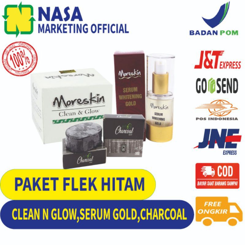 Paket untuk menghilangkan flek hitam ( moreskin clean and glow,moreskin serum gold,ershali charco)
