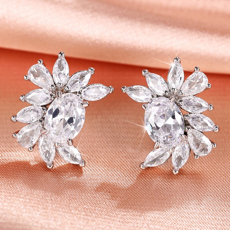 Anting Stud Cubic Zirconia Bling Warna Putih Kuning Untuk Wanita