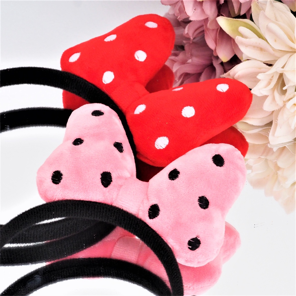 Bando Boneka Pita Polkadot Minnie Tebal Bulu Halus Lembut Aksesoris Rambut Wanita Anak Perempuan Bagus