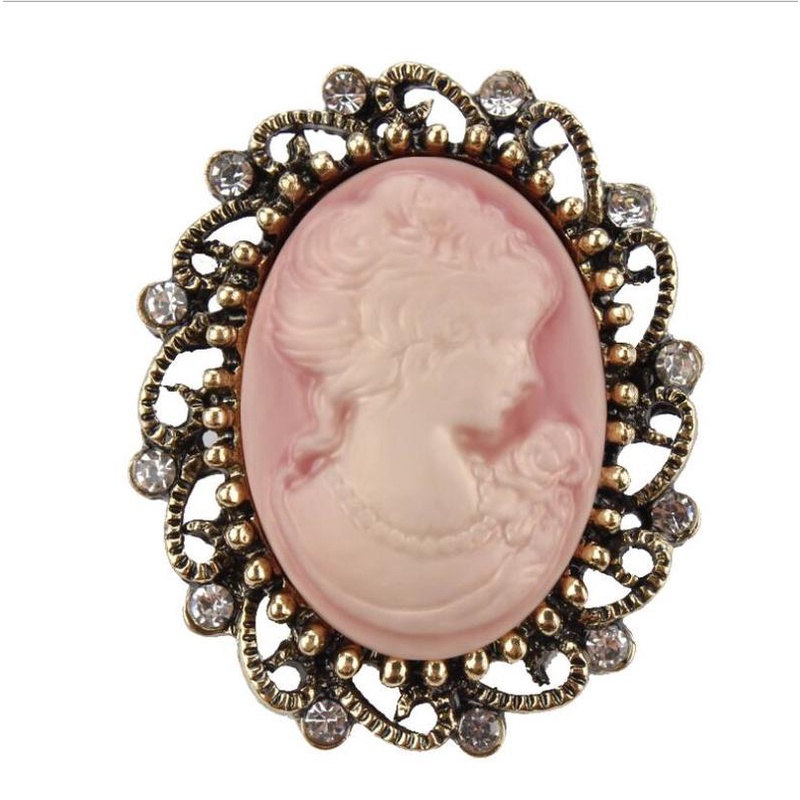 Bros Bentuk Kepala Cameo Retro Bahan Stainless Steel Aksen Berlian Imitasi Untuk Wanita