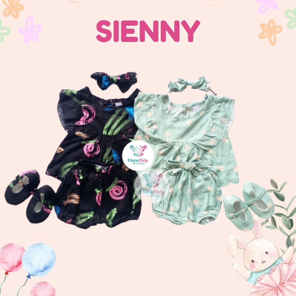 Plazababyku MX SIENNY SETELAN BANDO CPDK setelan bayi motif bunga yang lucu free headband + sepatu part2