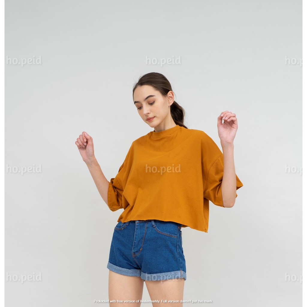 OVERSIZED CROP TEE  UNFINISHED COMBED PREMIUM 30S CROP TOP BASIC (DARK MUSTARD) SHIRT