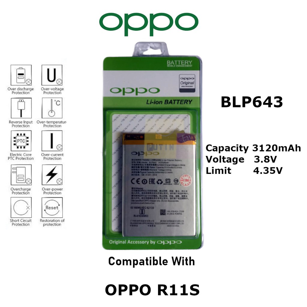 (P) Batre Battery Baterai Original Oppo BLP643 / R11S