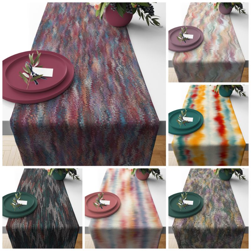 TABLE RUNNER TAPLAK MEJA MOTIF ABSTRAK WARNA WARNI 140X40 CM DAN 230X40 CM