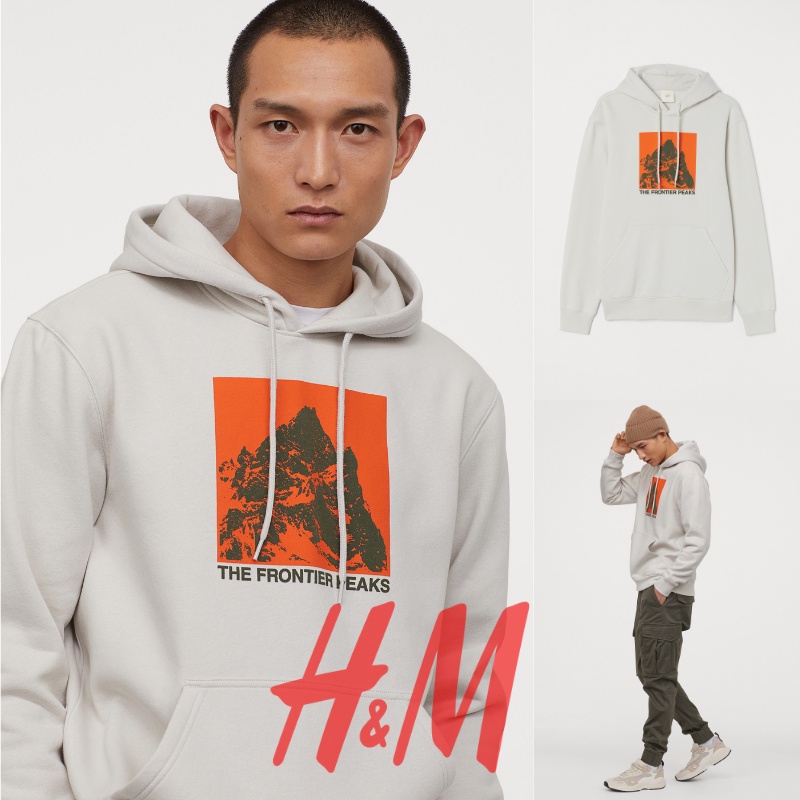 SWEATER HOODIE H&M ORIGINAL HOODIE THE FRONTIER PEAKS CREAM & PAPER BAG HNM SALE HOODIE HNM HOODIE P