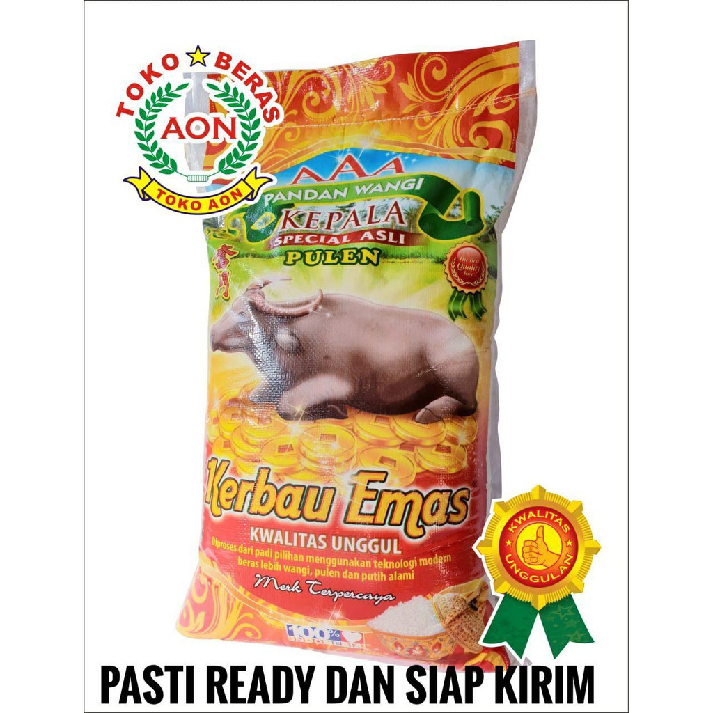 

Beras 10 KG cap KERBAU EMAS pandan wangi pulen