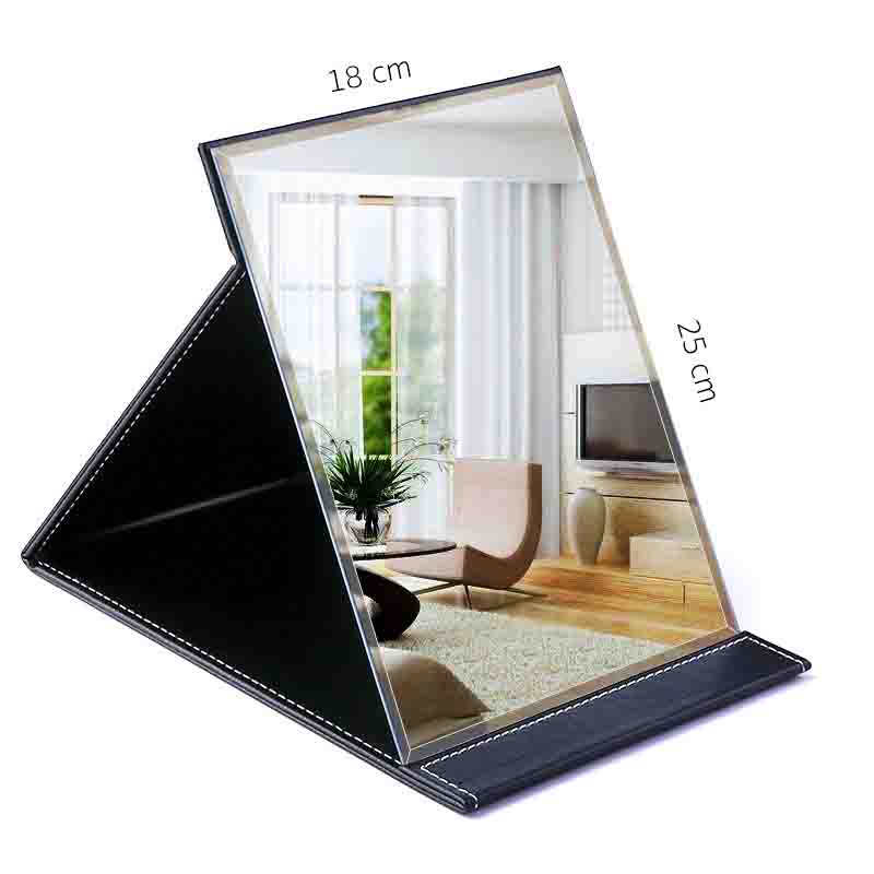 BA 02 Cermin Rias Kaca Makeup Lipat Travel Kulit PU Premium Kualitas Tas 25x18cm