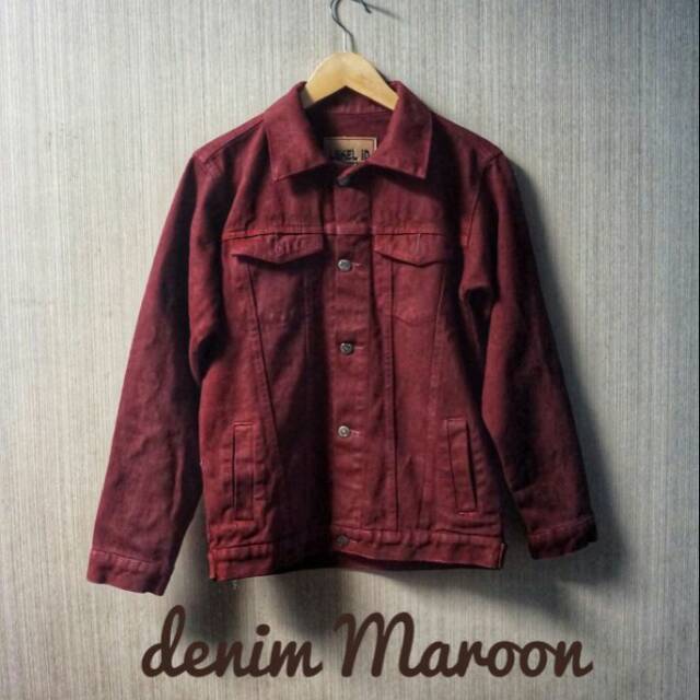 jaket denim maroon