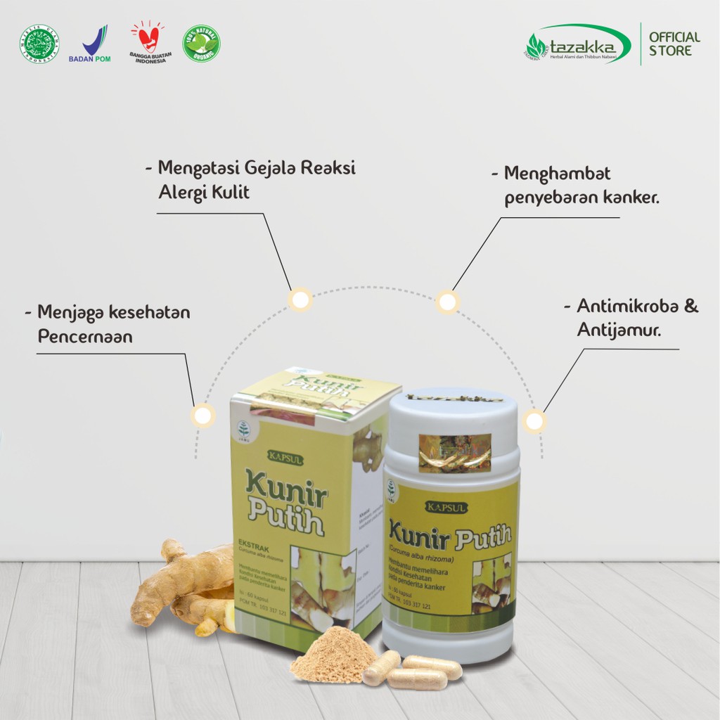 OBAT MENCEGAH KANKER &amp; TUMOR | KAPSUL EKSTRAK KUNIR PUTIH TAZAKKA| ISI 60 KAPSUL HALAL BPOM ORIGINAL