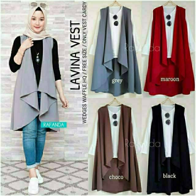 Lavina Vest, VEST/KARDIGAN WANITA SUPER CANTIK MODIS FIT XXL LD 100-114 BAHAN WEDGES WAFFLE TERMURAH TERLARIS OOTD