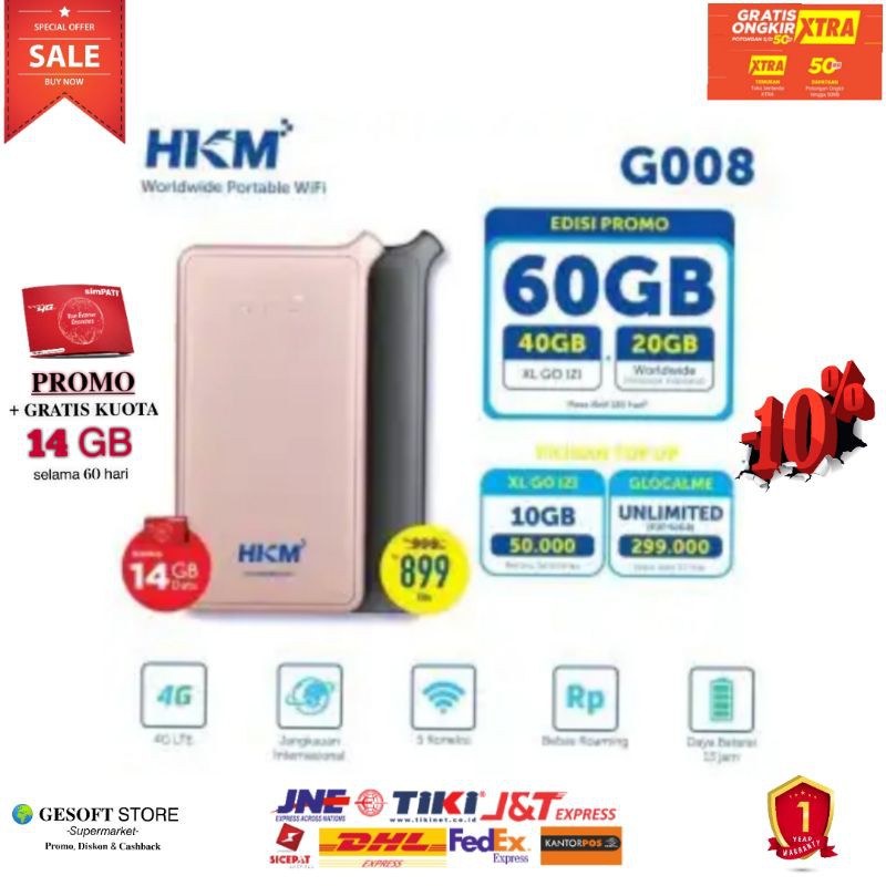 MODEM HKM G008 MIFI WIFI 4G LTE UNLOCK ALL OPERATOR XL GO IZI 40GB Ready