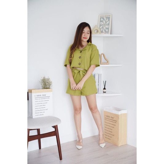 Toply shop COD setelan crop +celana pendek setelan milanda