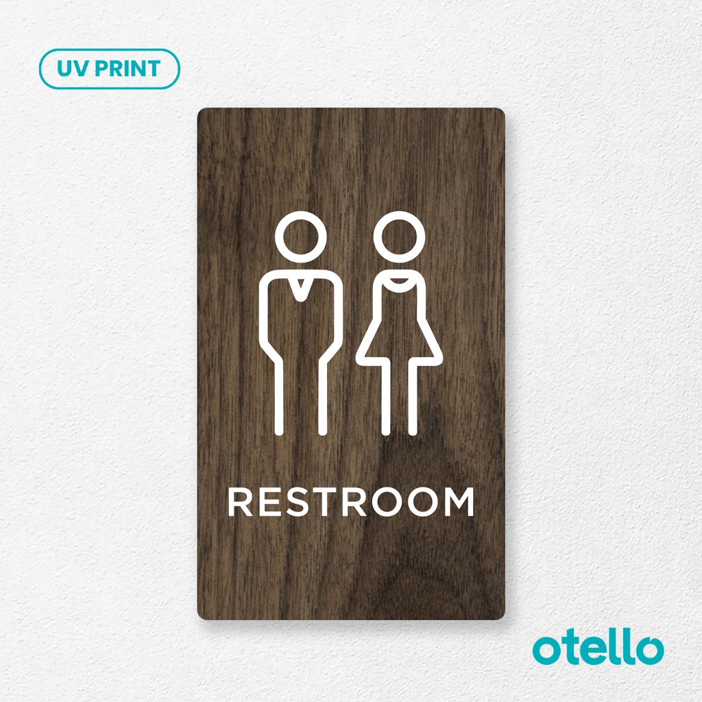 Otello - Papan Nama Ruangan Restroom Sign Board Kayu Toilet WC Print Signage Papan Nama Dinding Label Sticker Ruang Rustic