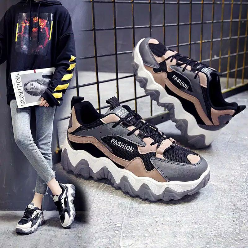 12.12 BRITHDAY SALE SEPATU KOREA 2020 HPD492 HITAM DAN MOCCA (REALPICT GESER)