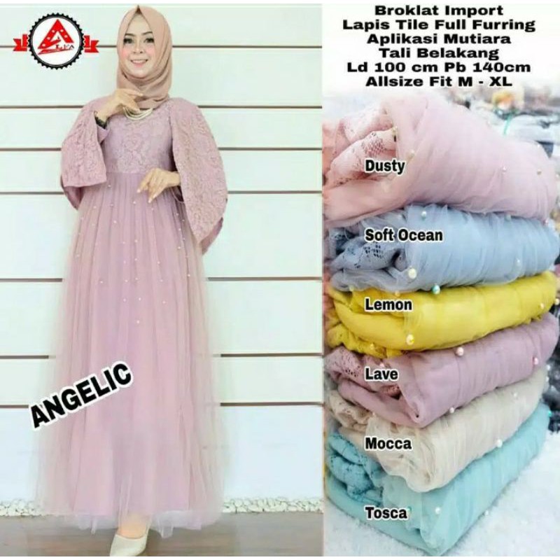 ANGELIC DRESS BRUKAT DRESS UKURAN SM L XL XXL GAUN LEBARAN TERBARU -GAUN WISUDA -DRES TURKi -GAUN PE