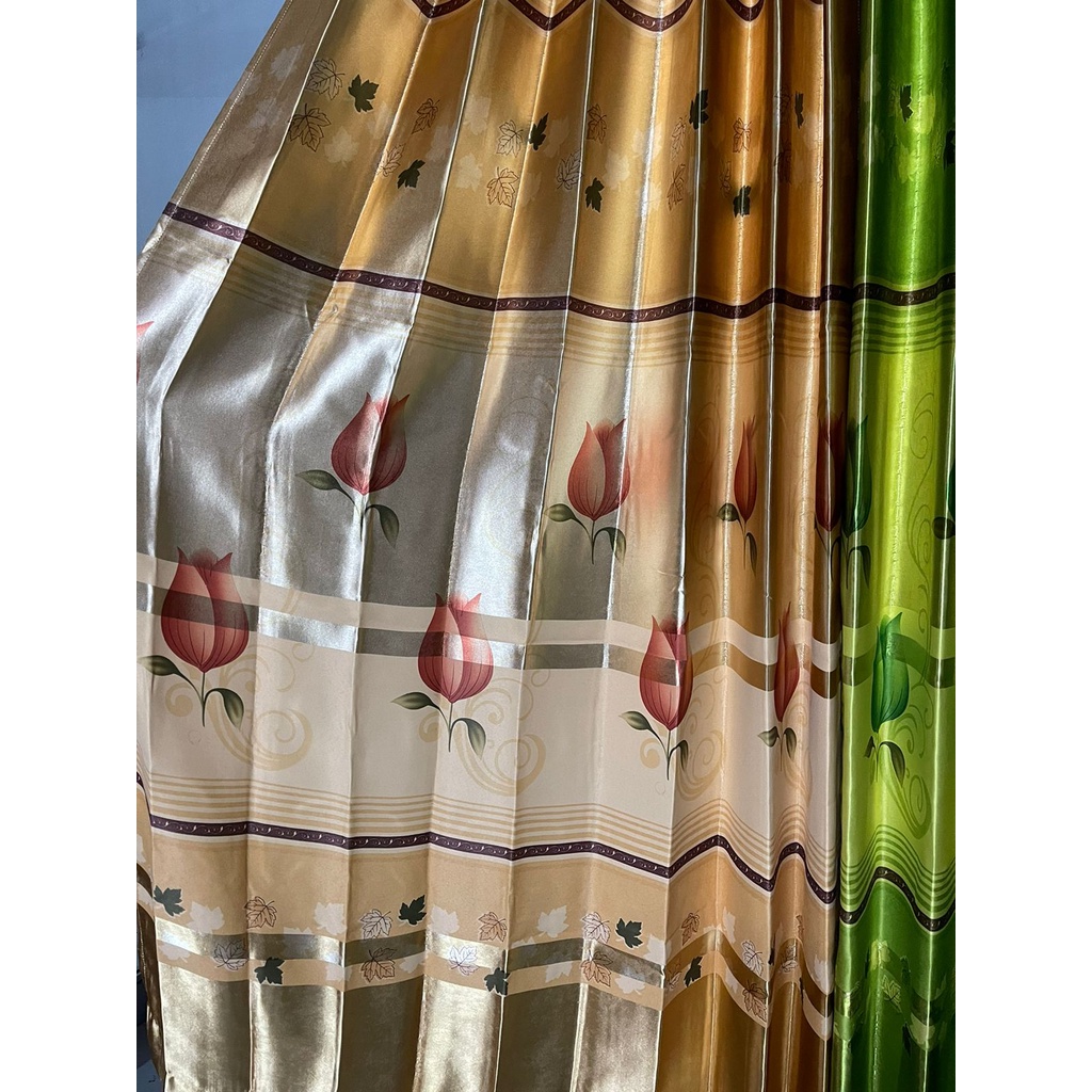 stok Promo Gorden murah GINA ALONZO GOLD Bahan kain jakat print motif shaby untuk jendela [GINA ALON