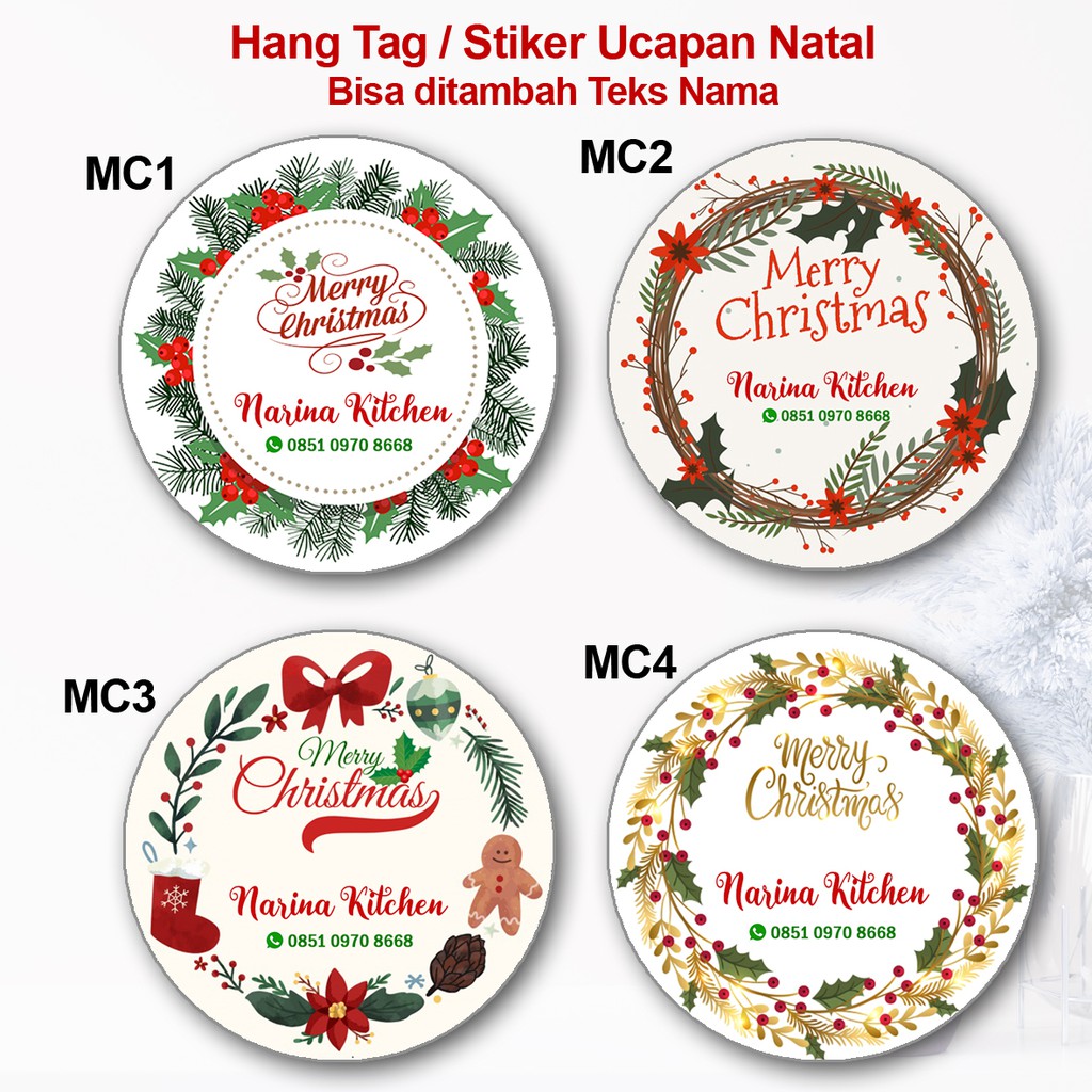 

Stiker Natal Merry Christmas Bentuk Bulat Kartu Ucapan Parcel Hadiah Natal