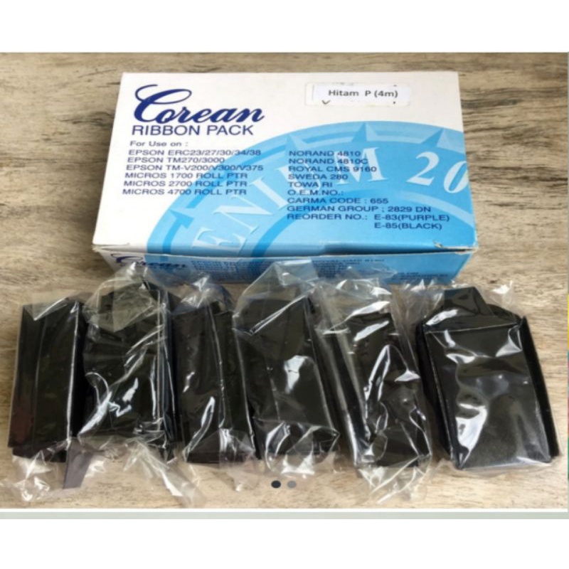 Pita Ribbon Pack Merk Coran Untuk ERC 38/TMU 220/3M warna Biru/Hitam Harga Per Kotak Isi 6