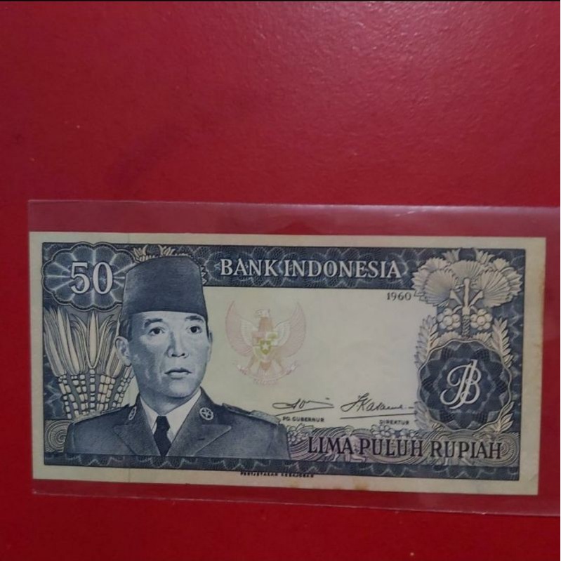Uang Kertas Kuno 50 Rupiah Soekarno Sukarno Tahun 1960