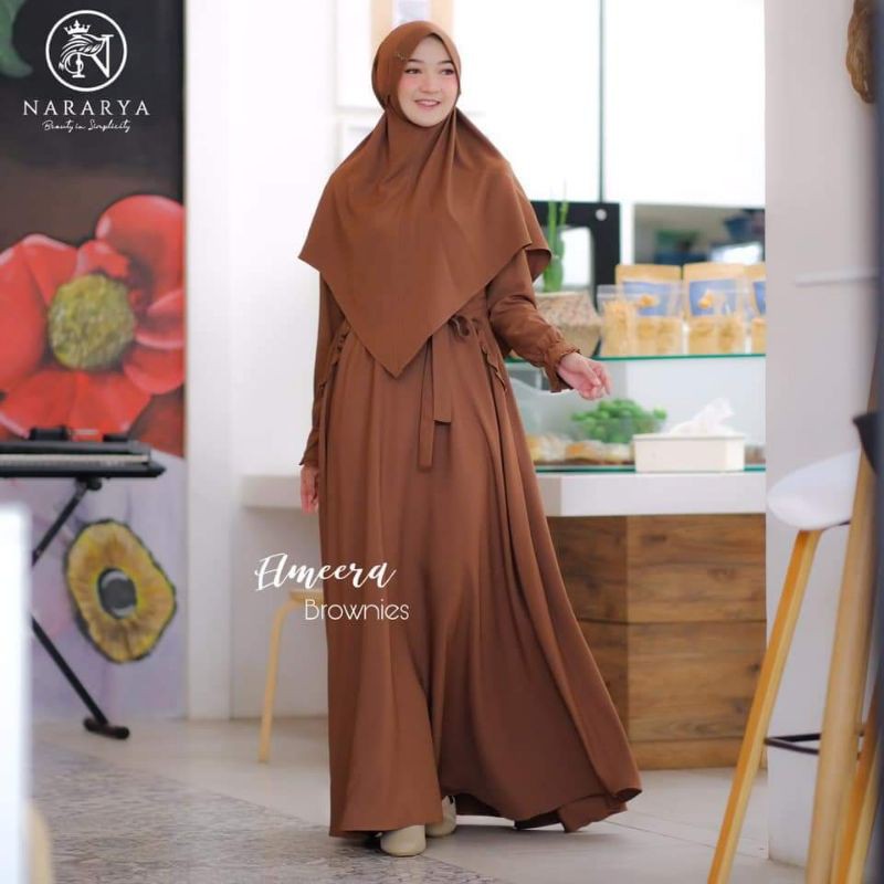 Gamis Set Elmeera Syari by Nararya NG PREMIUM Bahan Jasmine Versace NONPET tali
