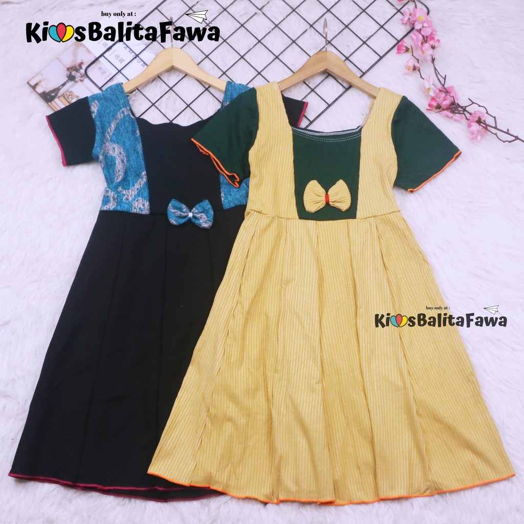 Dress Nadine uk 6-8 Tahun / Dress Anak Perempuan Gaun Polos Flower Lengan Dres Baju Import