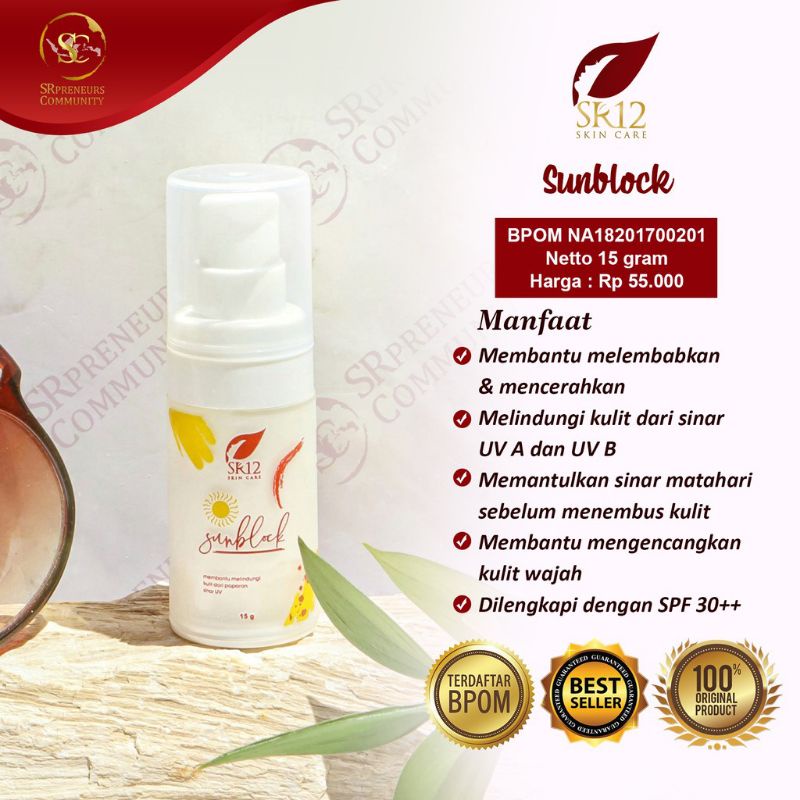 Sunblock SR12 / Cream Wajah / Cream Pelindung Wajah / Cream SPF / Cream Anti Belang / Sunscreen / Pe