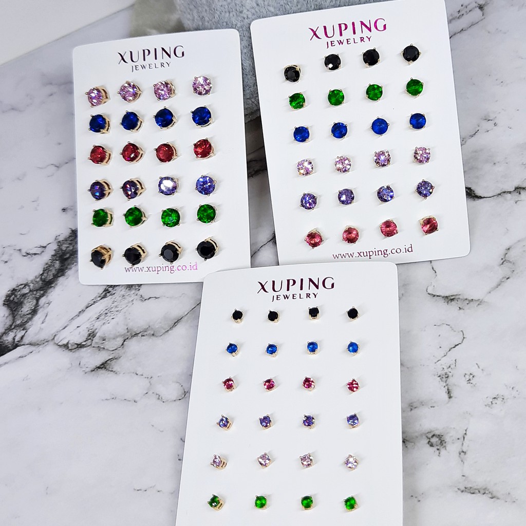 Anting Premium Solitaire Tusuk Emas Gold 5mm Batu Berlian Imitasi Xuping Asli - BE210