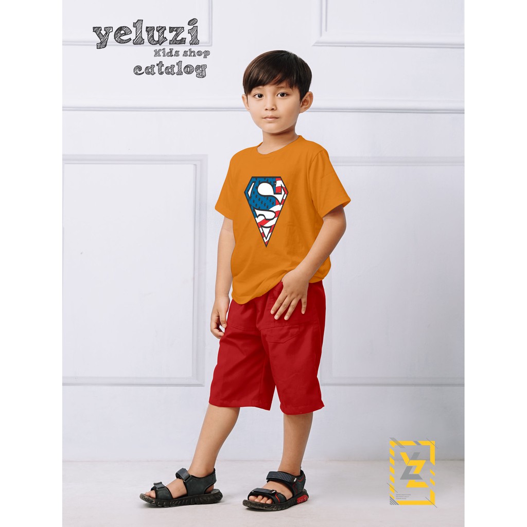 Kaos baju Atasan anak oblong karakter superman kuning yeluzi