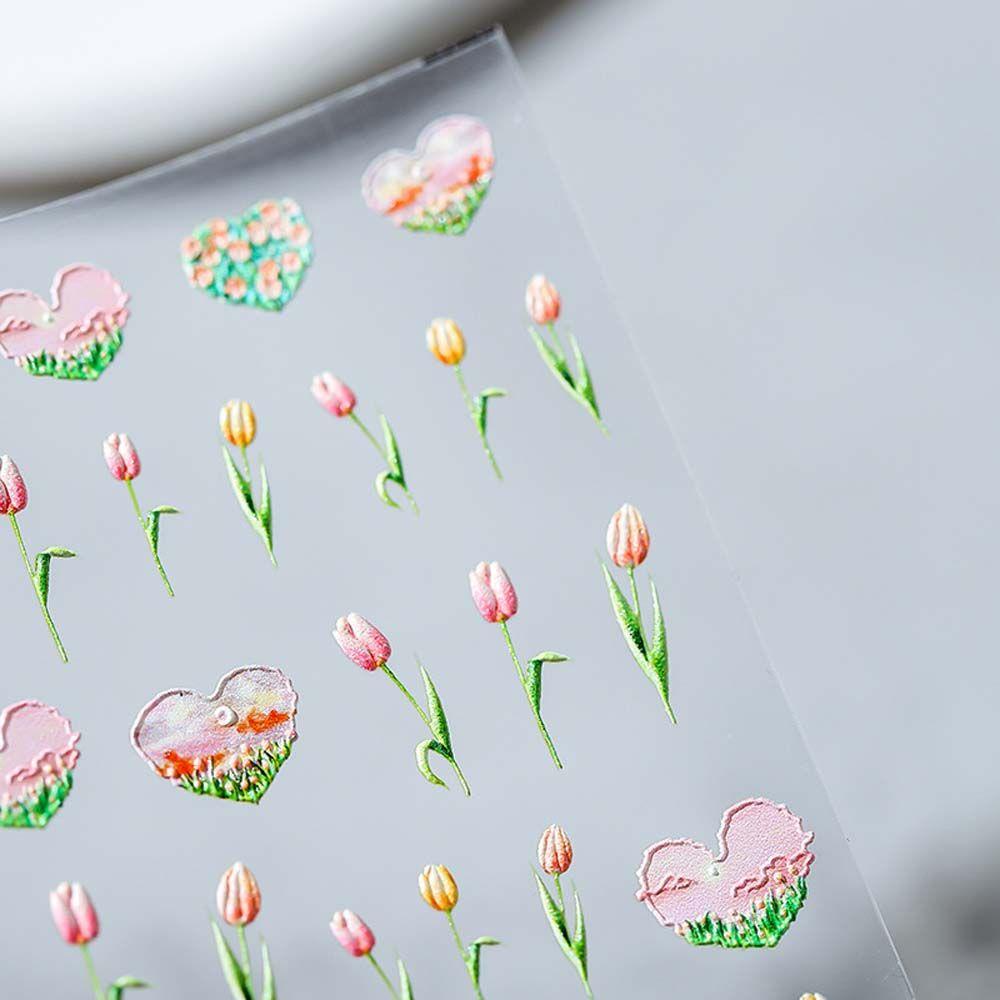 Mxbeauty 3D Kuku Seni Stiker Salon Lucu Perekat Diri Decal Cinta Hati Tulip DIY Manicure Aksesoris Kuku Foil Decals