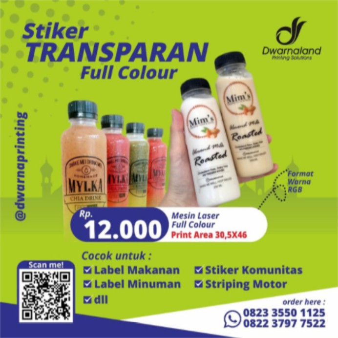 

CETAK STIKER TRANSPARAN STIKER/LABEL MINUMAN TRANSPARANT