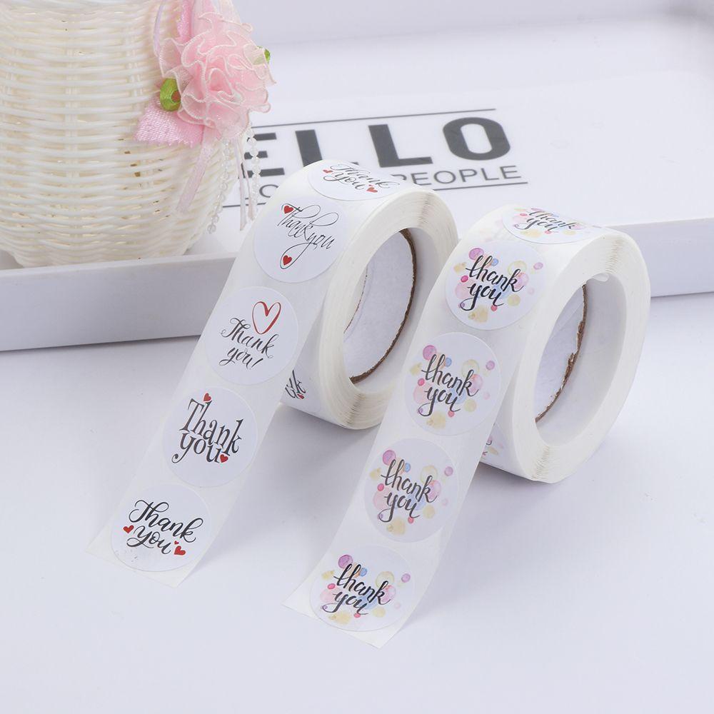 Populer 500 Pcs/Roll Thank You Stiker Scrapbooking Amplop Segel Alat Tulis Stiker Perlengkapan Pesta Kertas Sealing Label