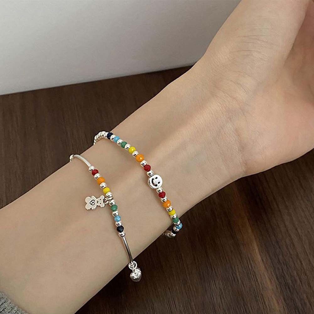 Mxbeauty Gelang Manik-Manik Motif Smiley Face Warna Pelangi Gaya Vintage Korea Untuk Wanita