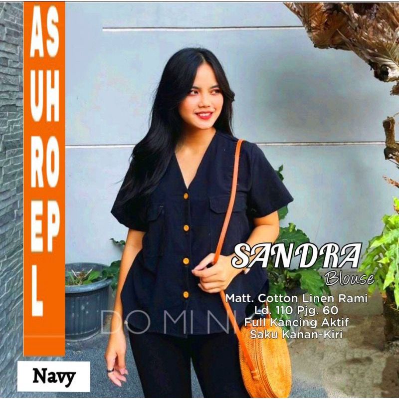Sandra Blouse Oversize / Atasan Kemeja Wanita Jumbo XL-Navy