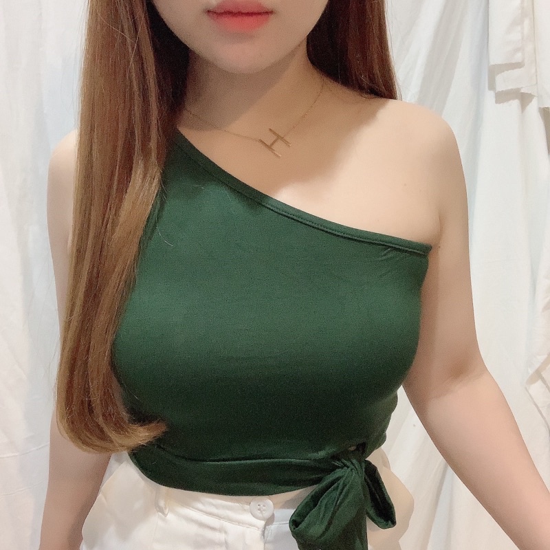 One Shoulder Bow Knot Side Crop Top Tank | Atasan Wanita Korean Fashion | Maimon Grosir