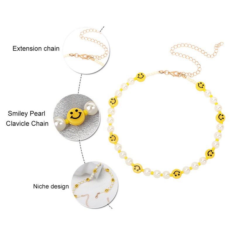 Smiley Face Choker Necklace With Irregular Pearls Y2k Jewelry For Teen Girls Women