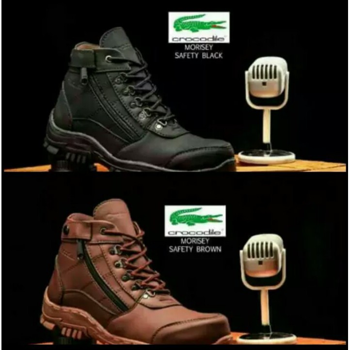 Sepatu Safety Boots Crocodile Zipper Morisey touring risleting kerja murah grosir